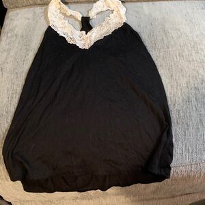 Flora Black Top with Lace Trim